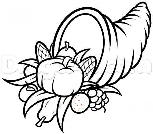 520x456 Learn How To Draw A Cornucopia, Thanksgiving, Seasonal, Free Step - Cornucopia Drawing
