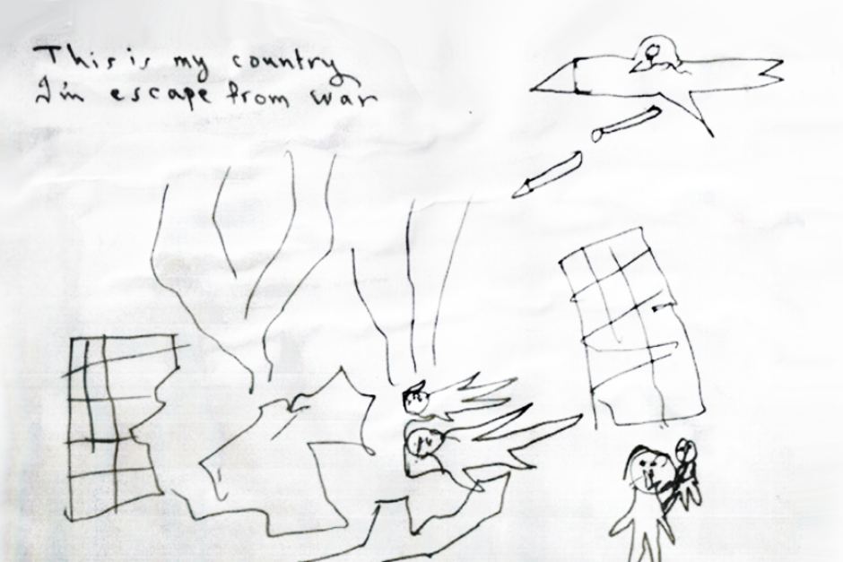 940x627 drawing showing war torn country - Corporation Drawing