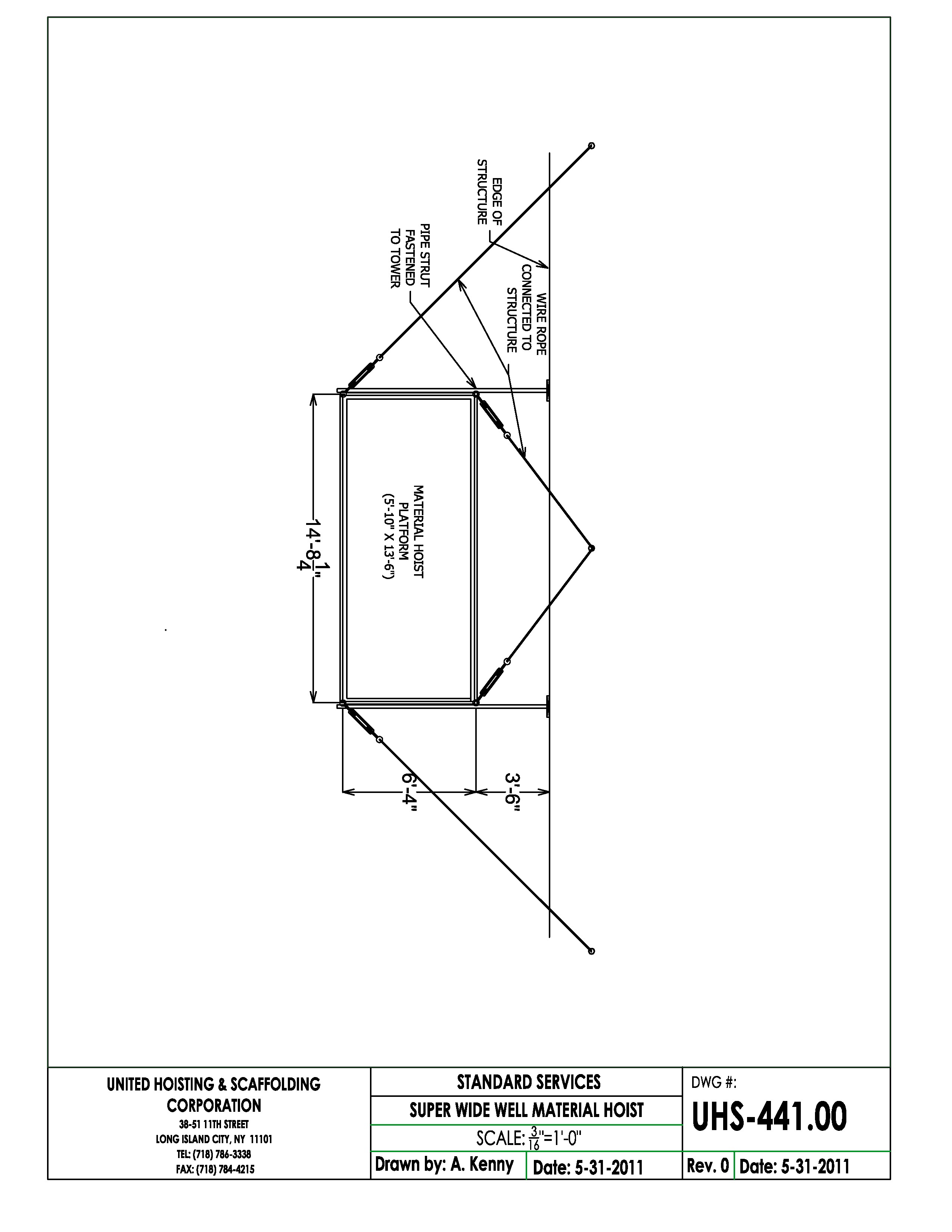 2550x3300 material hoist drawings united hoisting scaffolding corp - Corporation Drawing