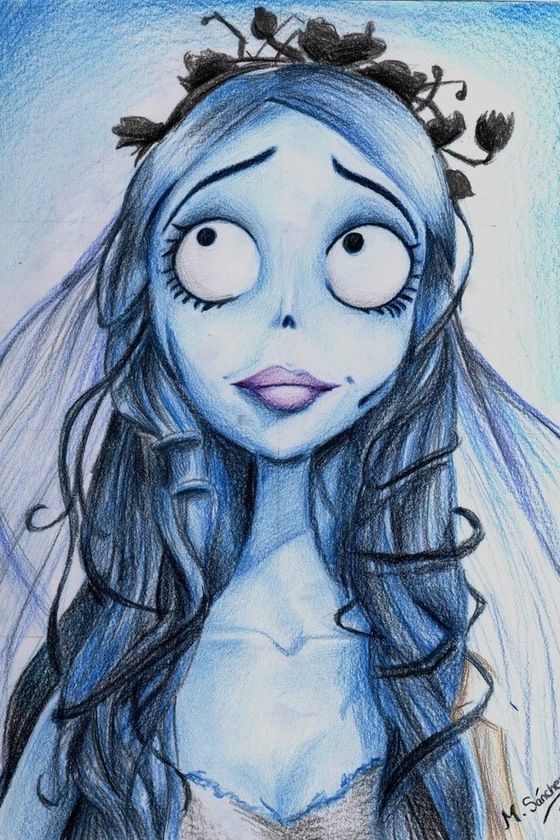 560x840 drawing of tim burton's character emily from the corpse bride - Corpse Bride Drawing