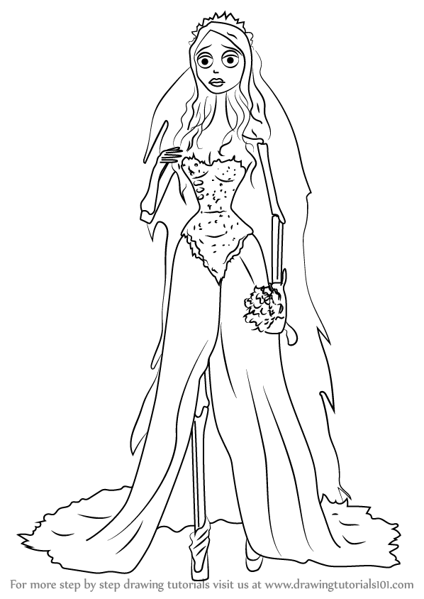 598x844 learn how to draw emily from corpse bride - Corpse Bride Drawing
