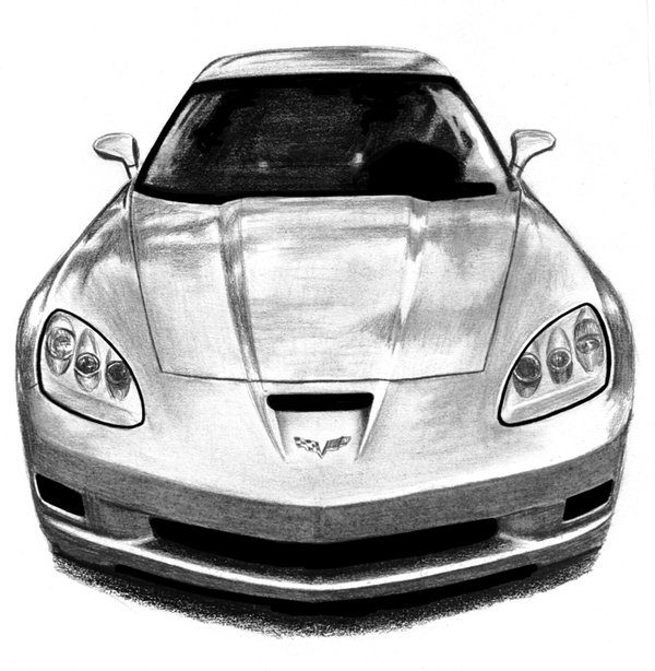 600x614 corvette pencil drawing - Corvette Drawing