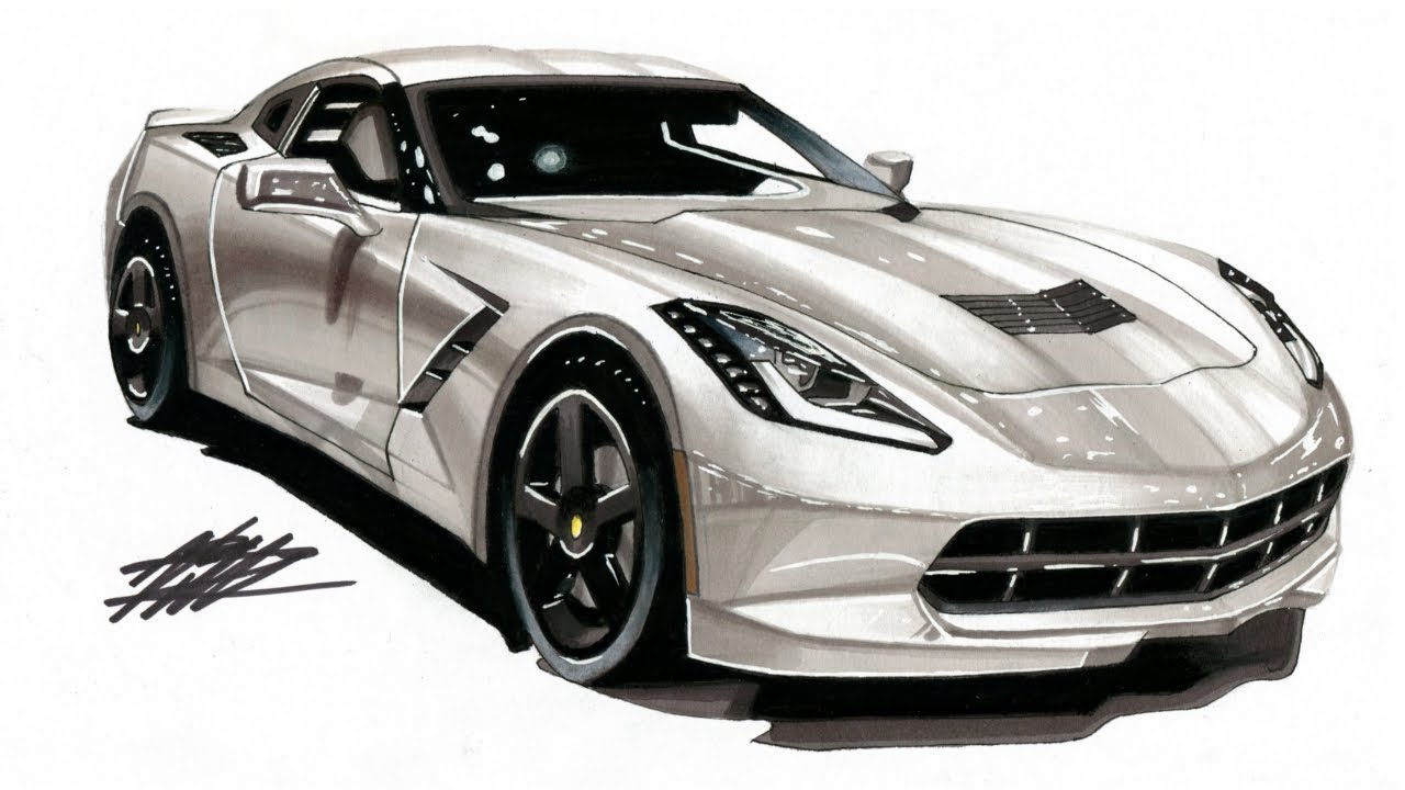 1280x720 Realistic Car Drawing - Corvette Drawing