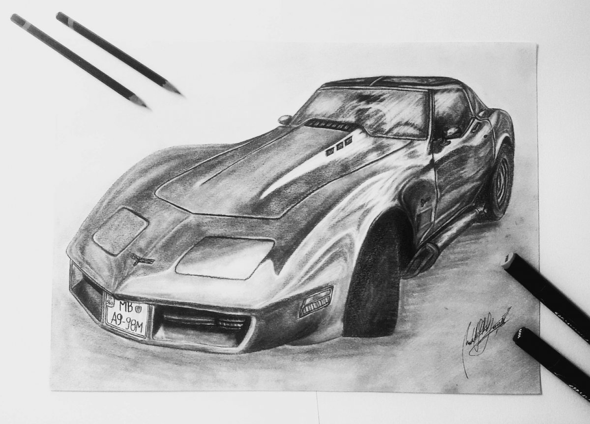 1200x863 realistic chevrolet corvette drawing - Corvette Drawing