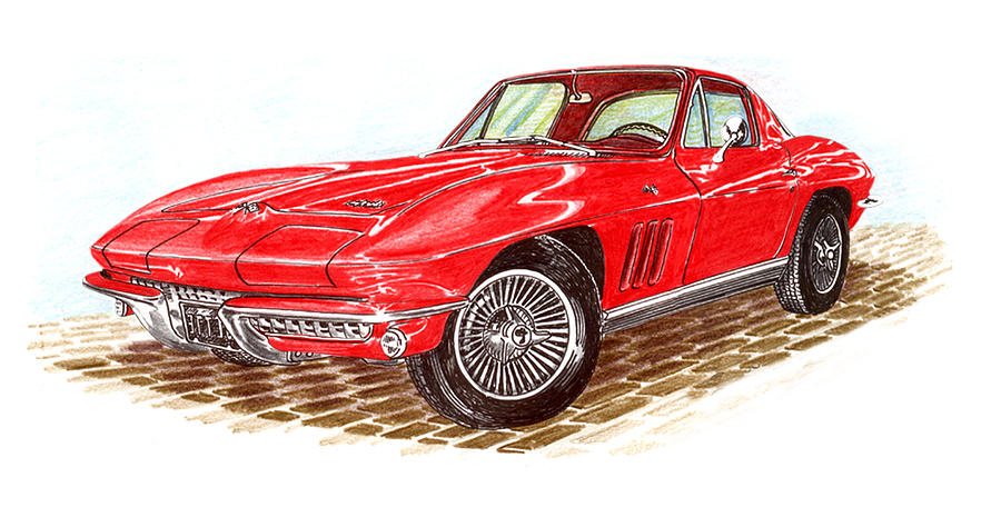 900x465 ruby red corvette stingray fastback drawing - Corvette Drawing