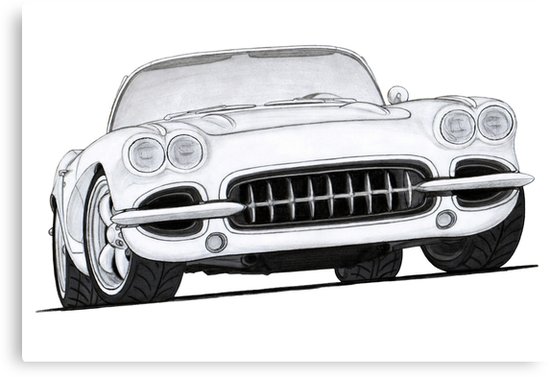 550x377 chevrolet corvette roadster drawing canvas print - Corvette Drawing