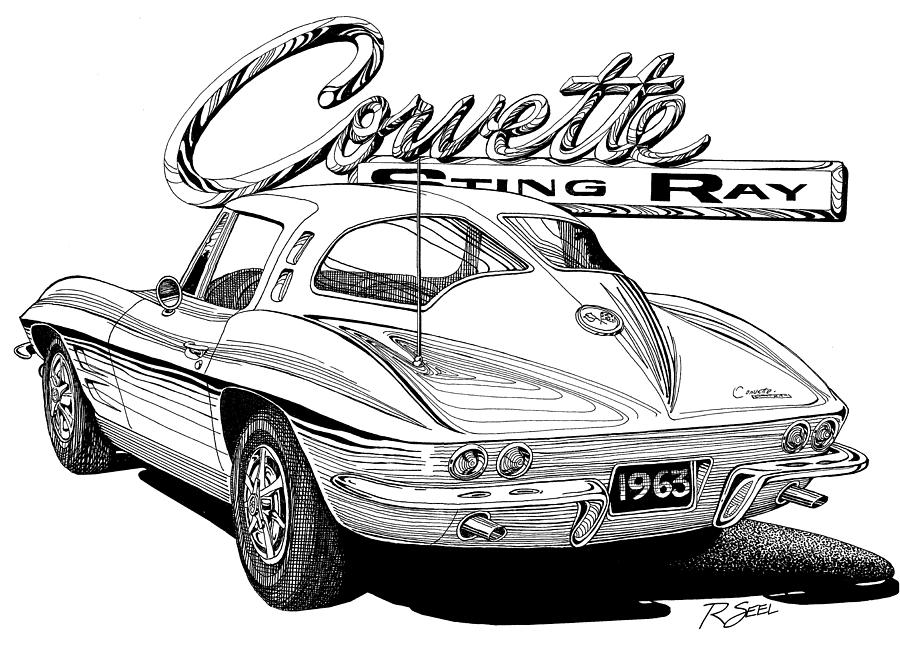 900x647 split window corvette drawing - Corvette Drawing