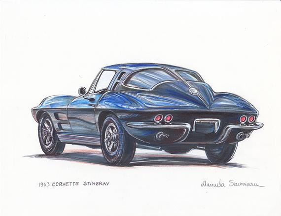 570x438 corvette stingray realistic drawing vintage car art gift etsy - Corvette Stingray Drawing