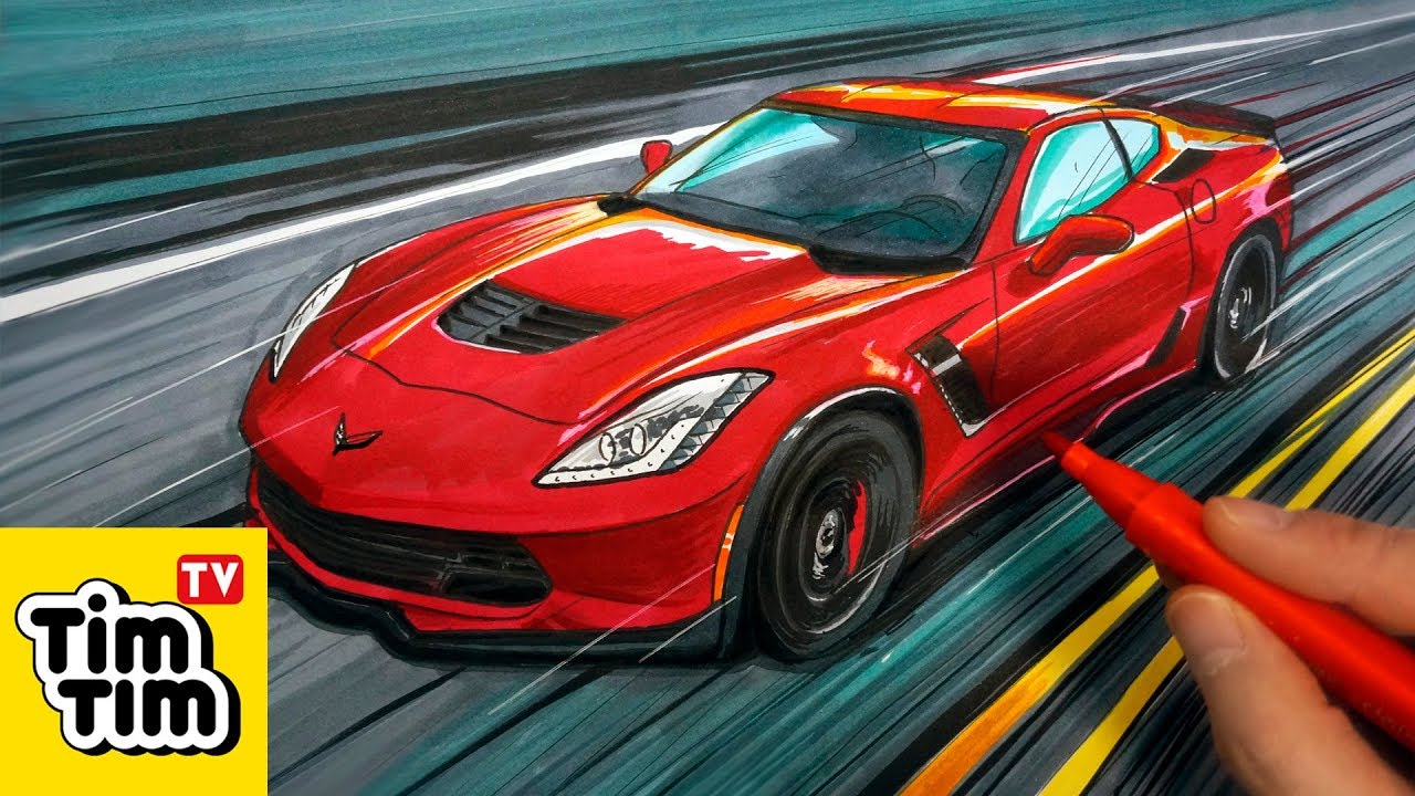 1280x720 how to draw corvette stingray super car drawing coloring - Corvette Stingray Drawing
