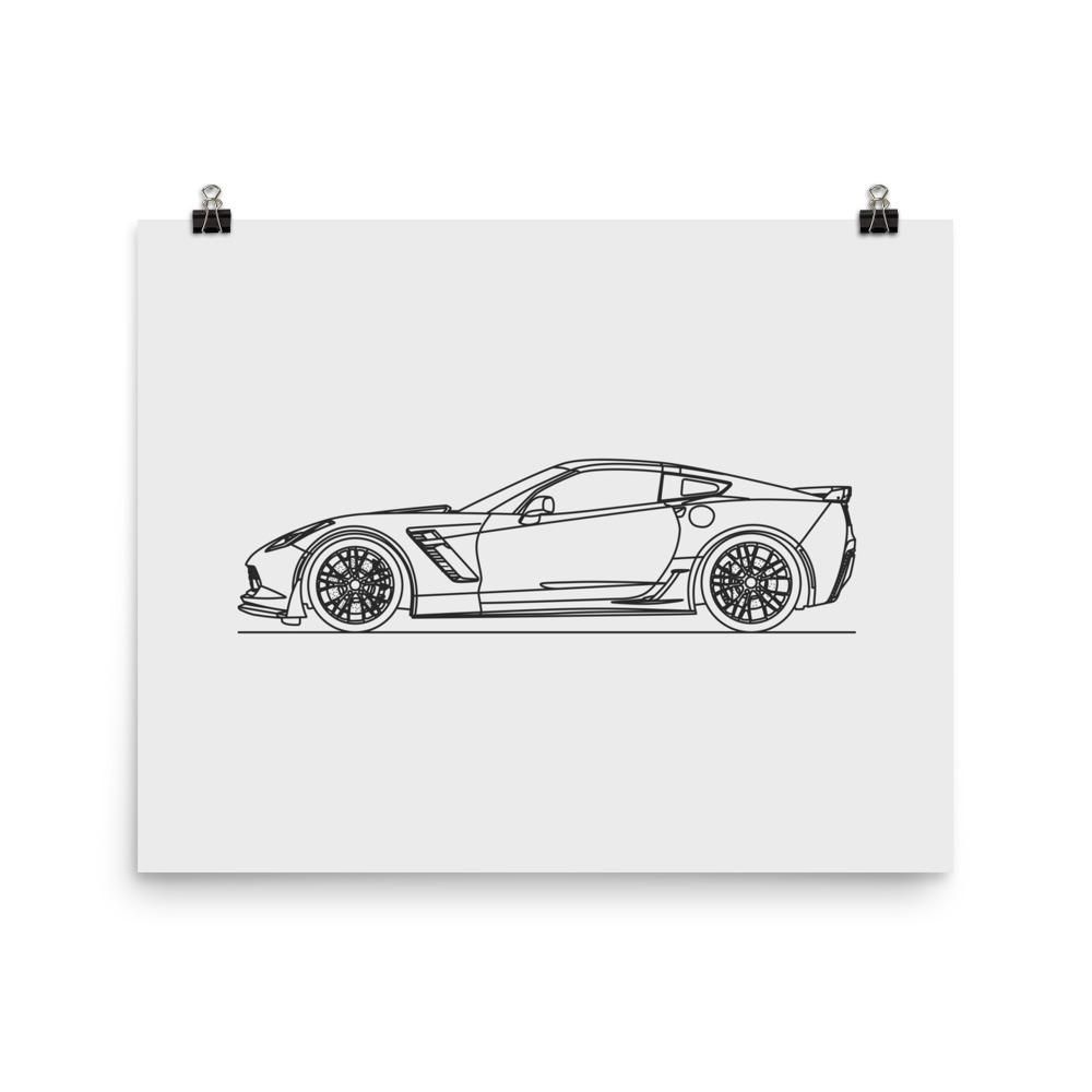 1000x1000 Corvette Minimal Line Art - Corvette Z06 Drawing