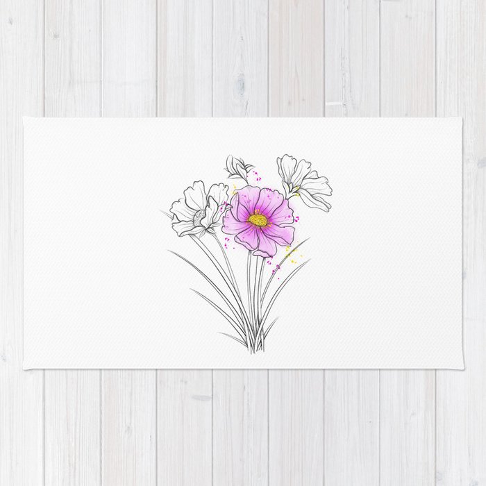 700x700 cosmos flower drawing rug - Cosmos Flower Drawing
