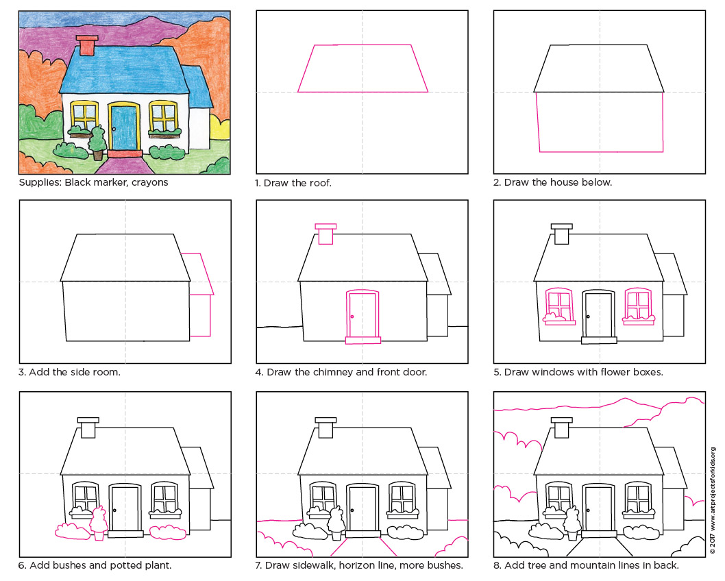 1058x848 Draw A Cottage Art Projects For Kids - Cottage Drawing