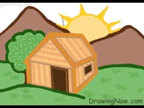 480x360 How To Draw A Cottage - Cottage Drawing