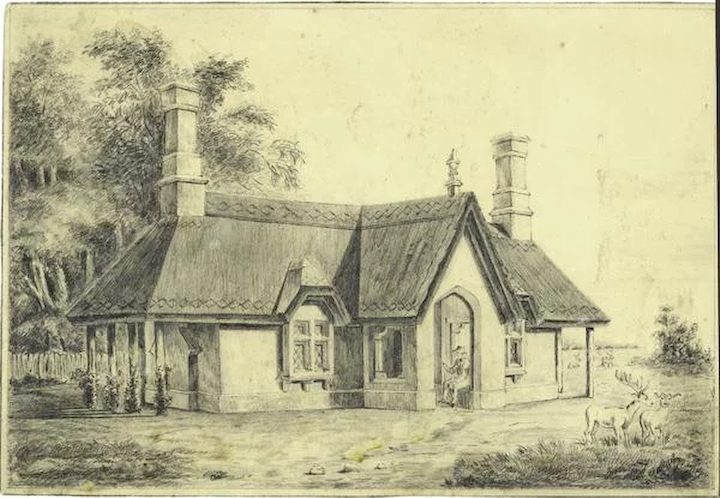 720x498 Outstanding Early English Pencil Drawing Cottage With Figure - Cottage Drawing