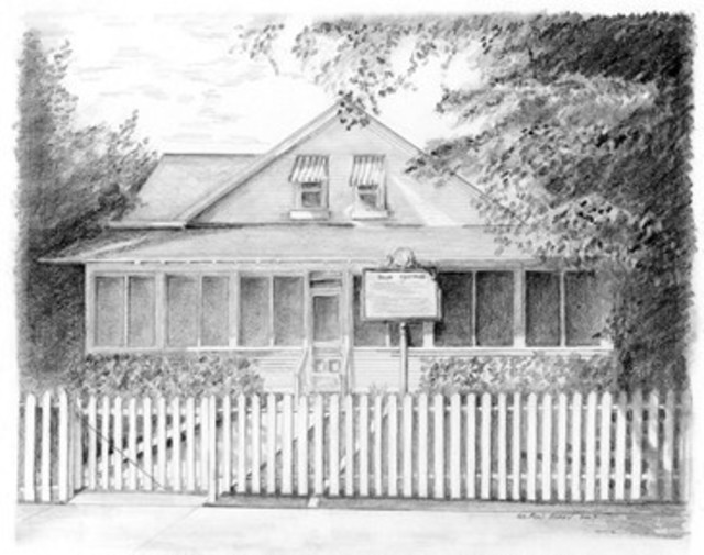 640x505 Ron Berry Artwork Palm Cottage Original Drawing Pencil - Cottage Drawing