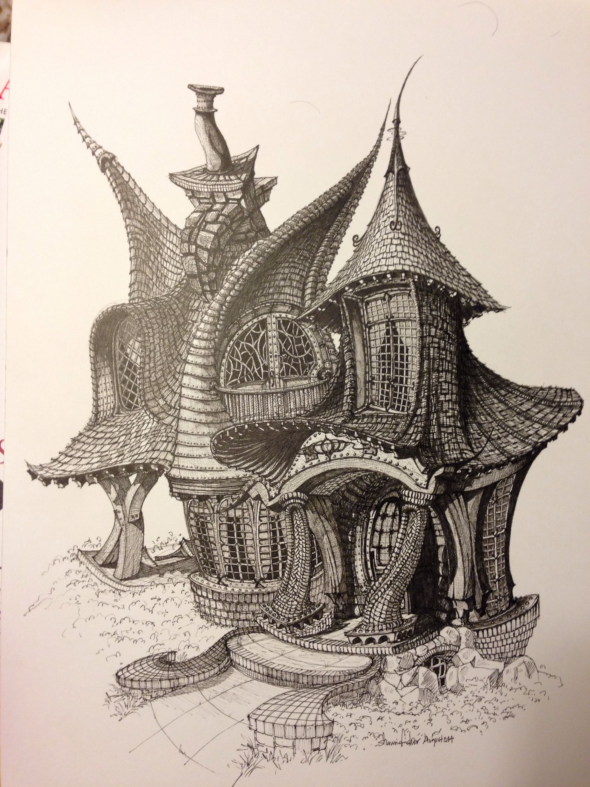 2448x3264 Shawn Fishers Whimsical Drawing Of A Cottage Cottages - Cottage Drawing