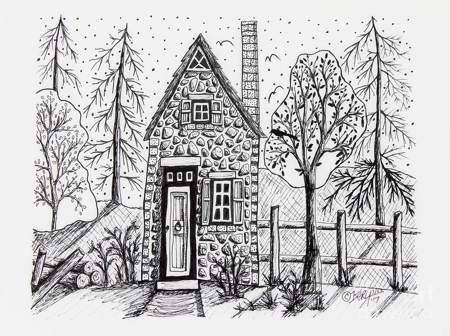 900x672 Stone Cottage Drawing - Cottage Drawing