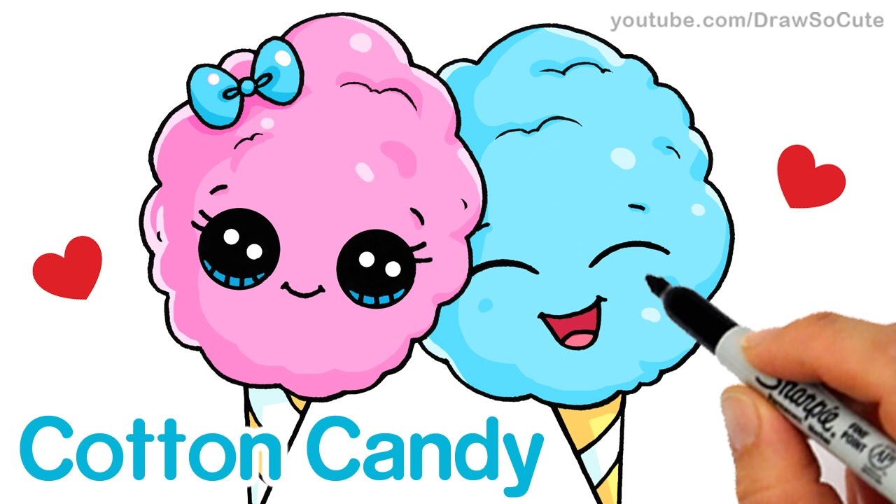 1280x720 How To Draw Cotton Candy Easy Cartoon Food - Cotton Candy Drawing