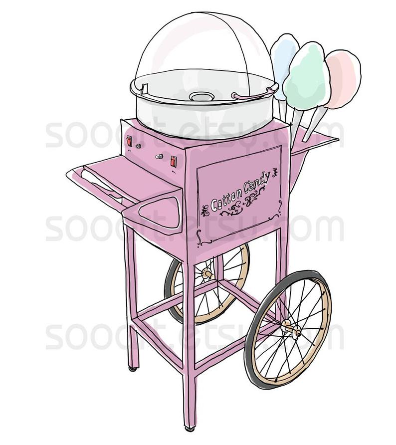 794x892 Cotton Candy Cart Old Fashioned Original Illustrate Drawing Etsy - Cotton Candy Drawing