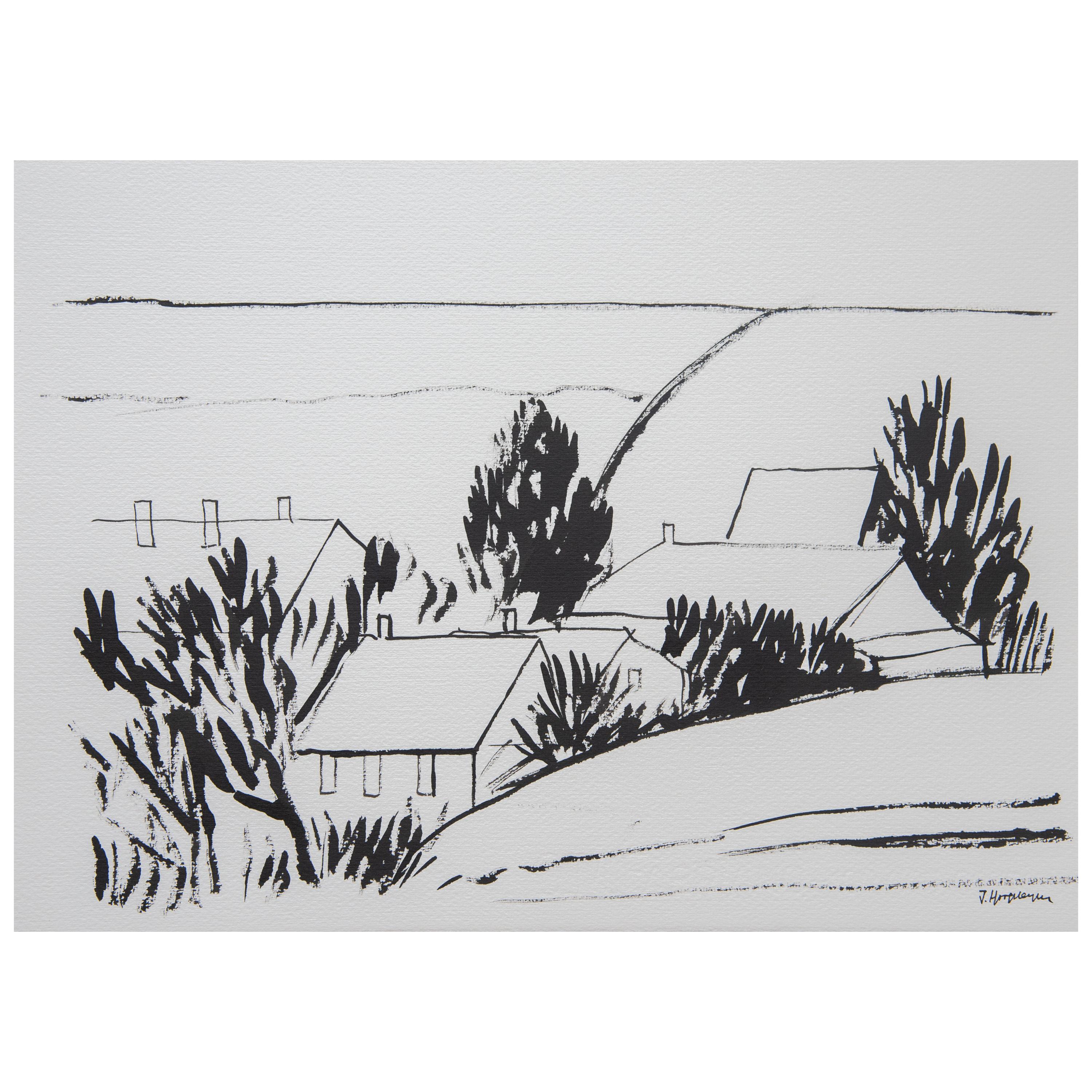 3000x3000 flemish landscape unframed drawing ink cotton paper black - Cotton Drawing