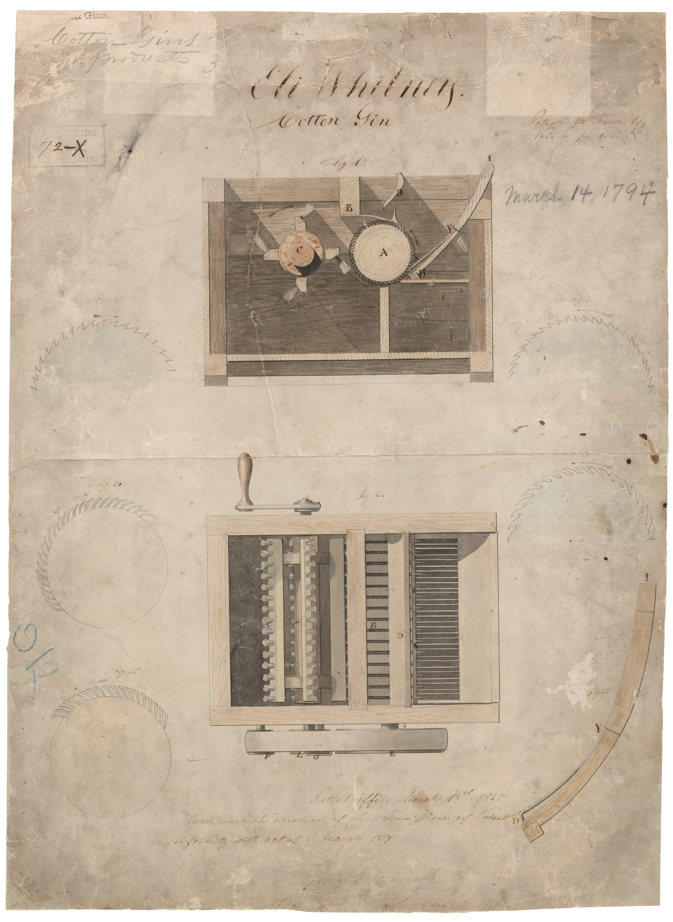 2301x3150 eli whitney's patent for the cotton gin national archives - Cotton Gin Drawing
