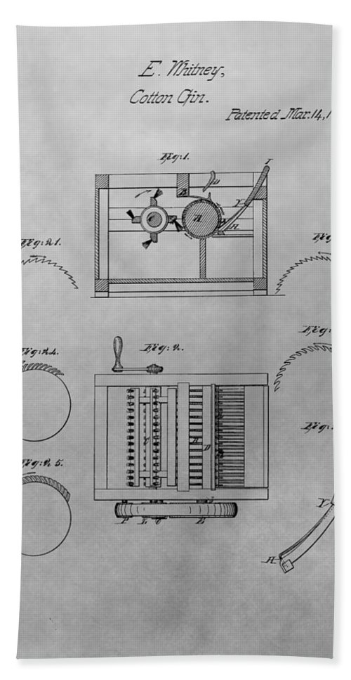 500x967 eli whitney cotton gin patent drawing bath towel for sale - Cotton Gin Drawing
