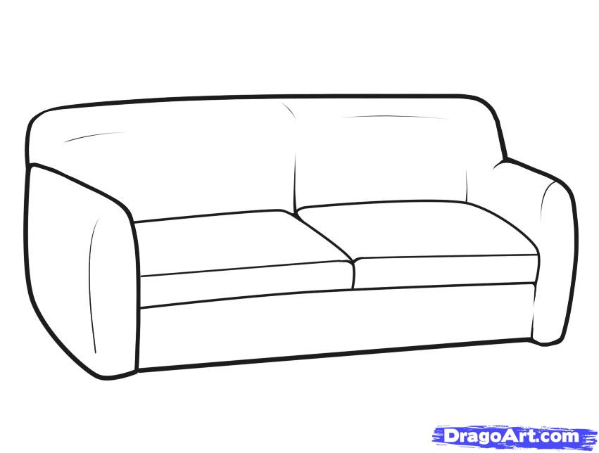 851x644 Drawings Of Sofas How To Draw A Couch Step Furnitiure - Couch Drawing