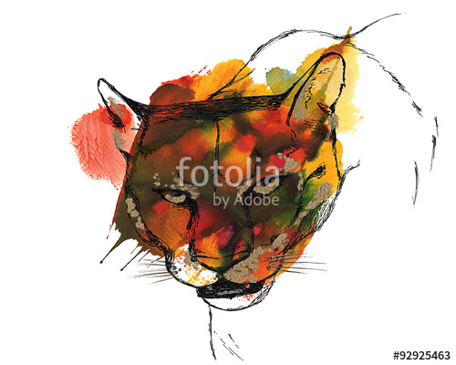 500x400 Head Of Pumacougarmountain Lion, Black And Gold Drawing - Cougar Head Drawing