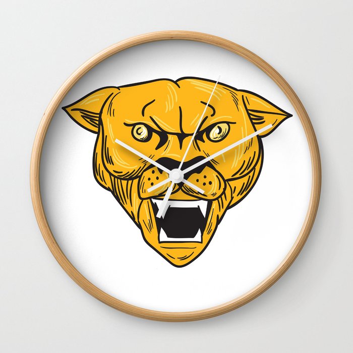 700x700 angry cougar mountain lion head drawing wall clock - Cougar Head Drawing