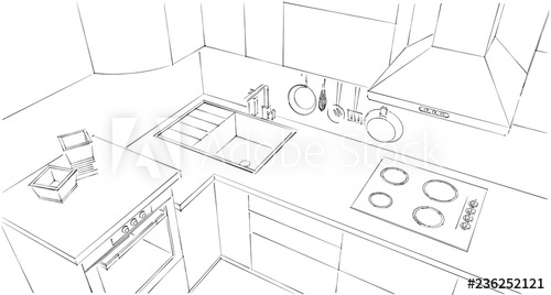 500x268 l shape kitchen counter close up sketch drawing top view - Counter Drawing