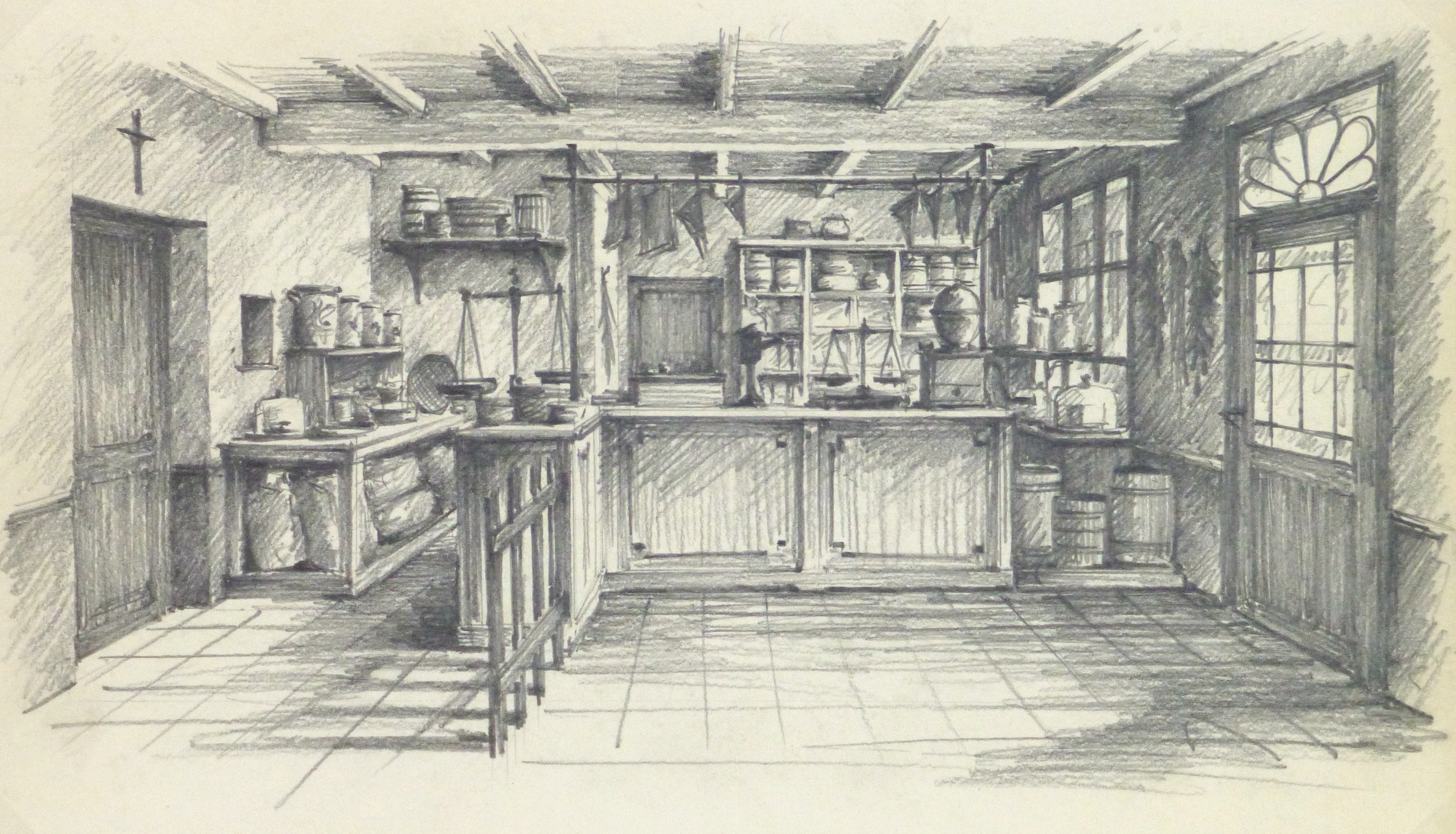 3887x2226 pencil drawing country store, circa - Country Drawings