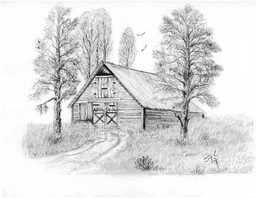 900x695 Pencil Drawings Of Farmhouses Barns Back To Syl Lobato Art - Country Drawings