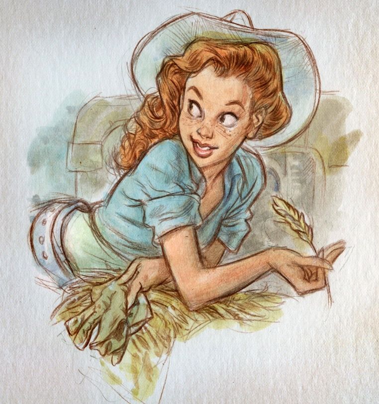 762x811 country girl illustration, drawing ragazza di campagna - Country Girl Drawings