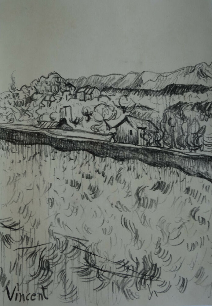 694x1000 fine study of countryside original charcoal drawing, vincent van - Countryside Drawing