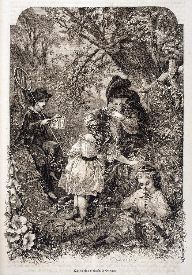 627x900 Four Children In The Countryside Drawing - Countryside Drawing