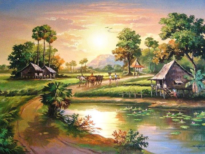 720x541 khmer countryside painting beautiful drawing - Countryside Drawing