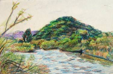 375x246 Landscape Italian Landscape, Sw Reed Plants, Hill, Branches - Countryside Drawing