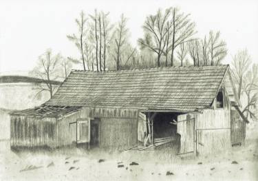 375x264 Old Barn In The Countryside Drawing - Countryside Drawing