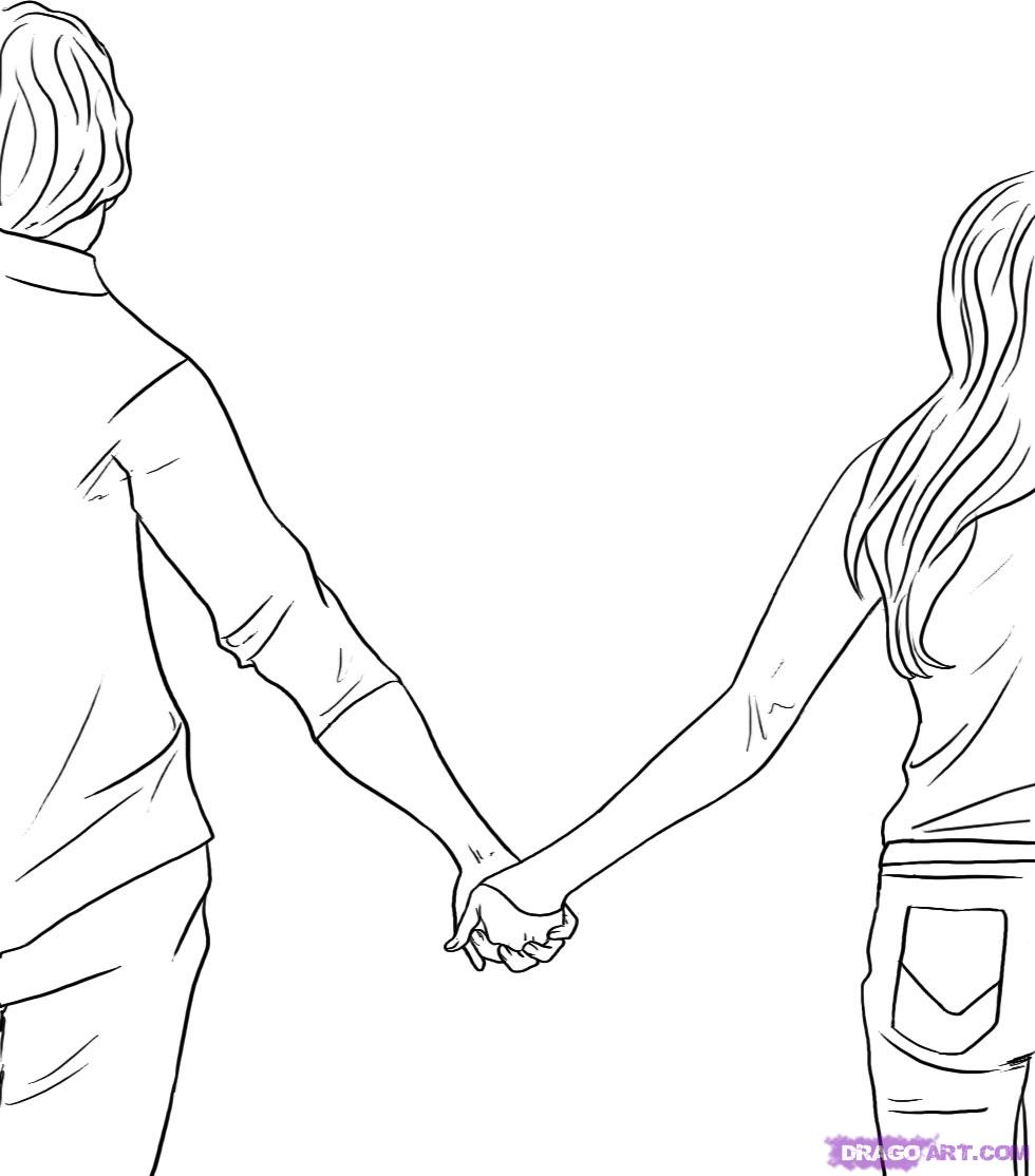 980x1114 How To Draw People Holding Hands, Step - Couple Holding Hands Drawing
