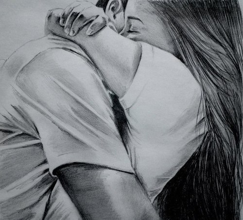 500x453 Hug Drawing Tumblr - Couple Hugging Drawing