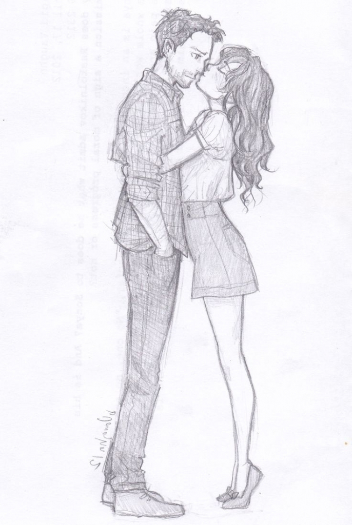 686x1024 Couple Hugging Drawing Step - Couple Hugging Drawing