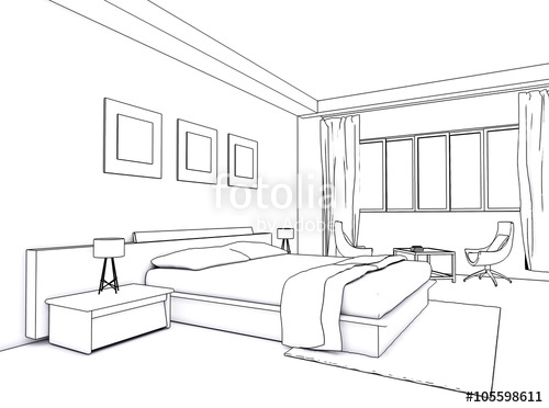 500x372 Architectural Interior Drawing, Bedroom Sketch Stock Photo - Couple In Bed Drawing