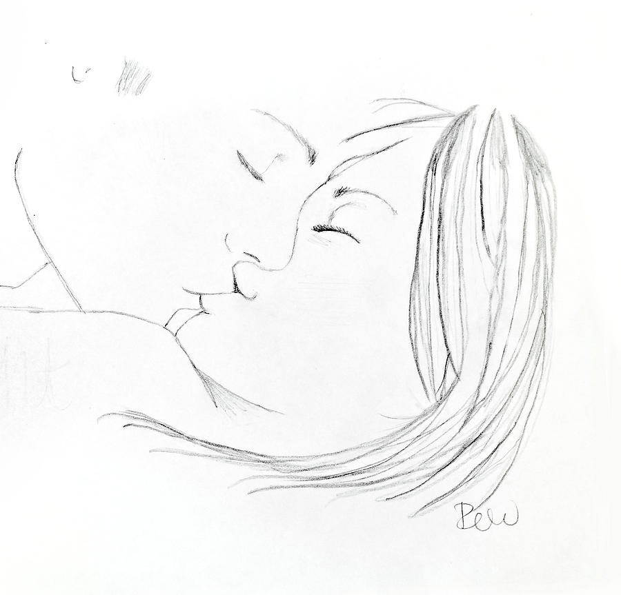 900x863 Kiss Me Goodnight Without Quote Drawing - Couple Kissing Drawing
