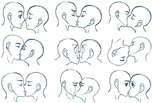 500x339 Anime Kisses - Couple Kissing Drawing