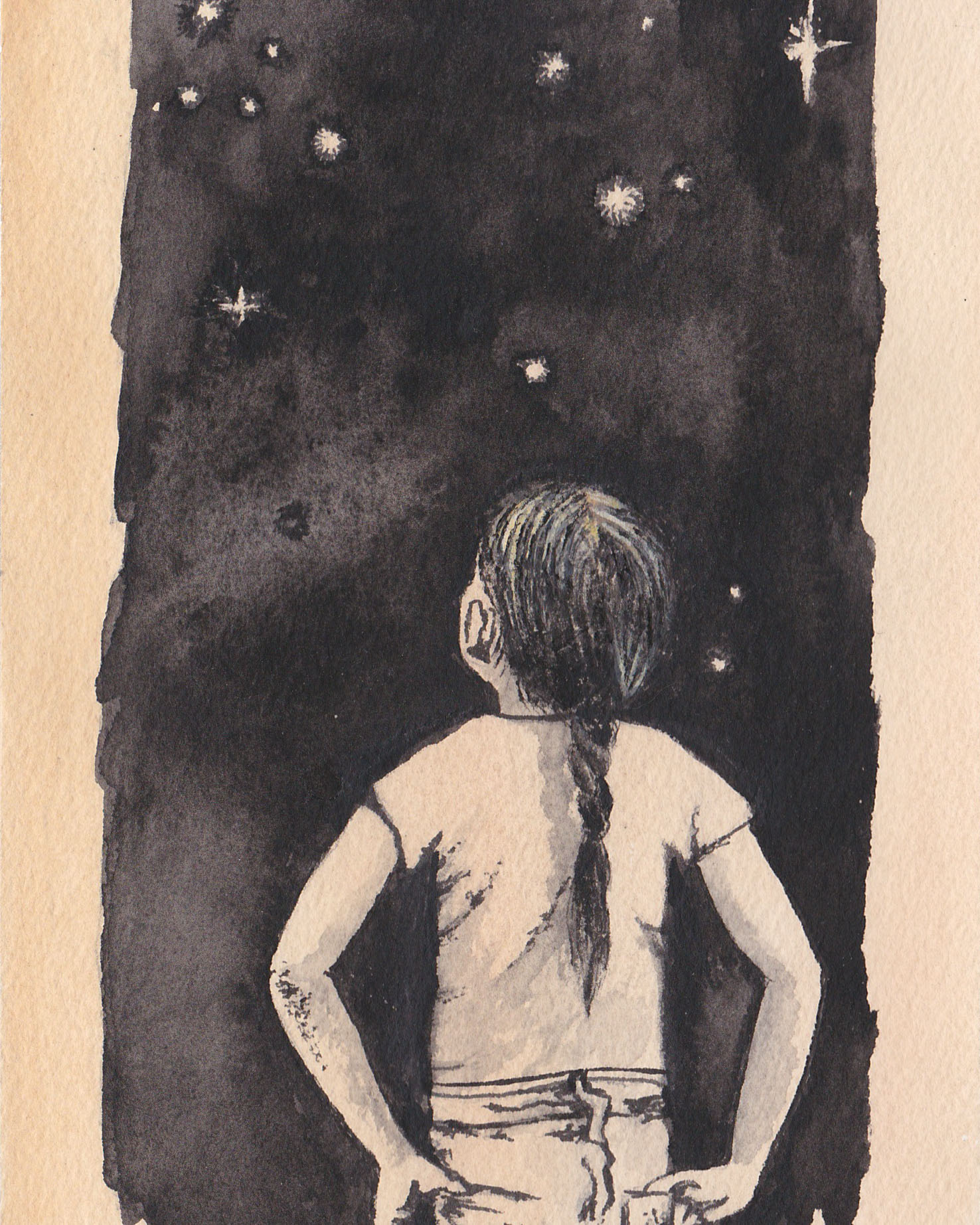 1476x1845 Girl Looking - Couple Looking At Stars Drawing