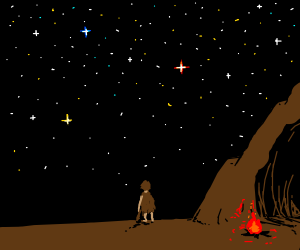 300x250 caveman looking - Couple Looking At Stars Drawing