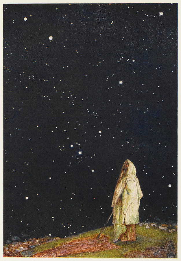 626x900 An Arab Shepherd Looks Up At The Stars Drawing - Couple Looking At Stars Drawing