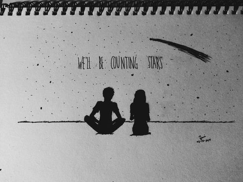 500x375 Drawing Via Tumblr Shared - Couple Looking At Stars Drawing
