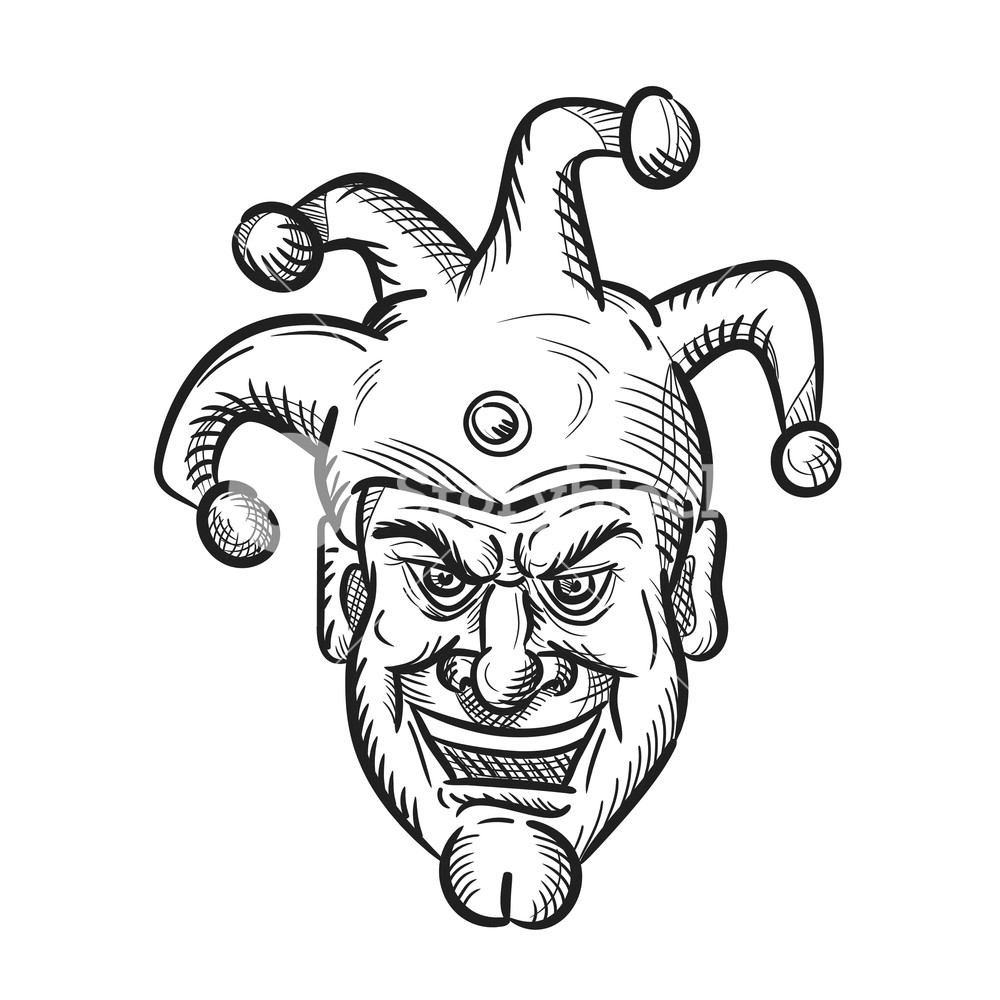 1000x1000 Drawing Sketch Style Illustration Of Head Of A Crazy Medieval - Court Jester Drawing