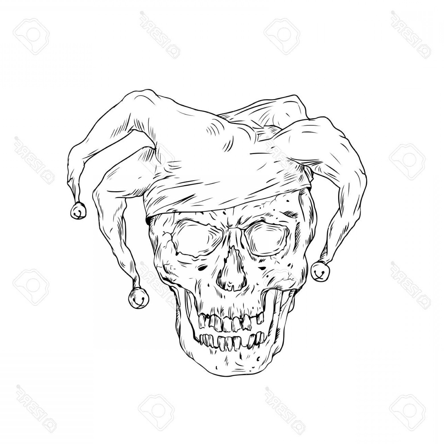 1560x1560 Photostock Vector Drawing Sketch Style Illustration Skull - Court Jester Drawing